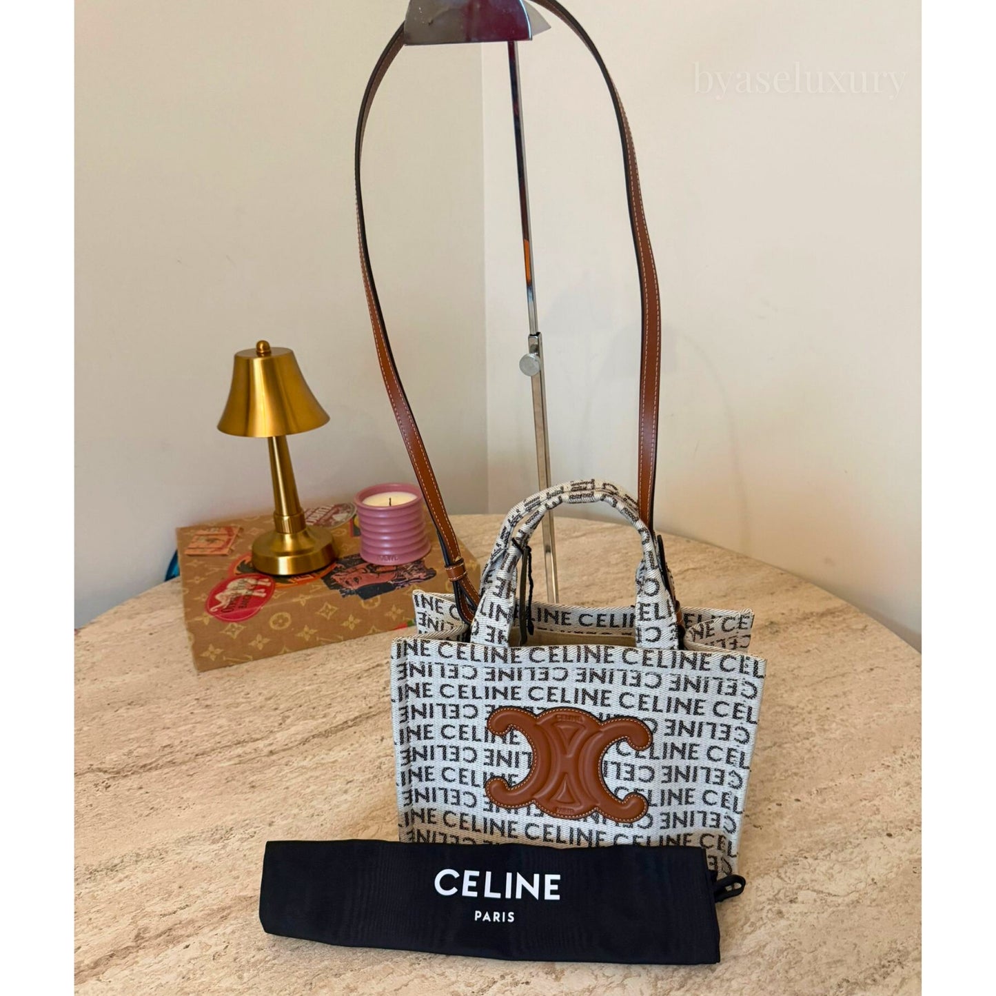 Celine Cabas Triomphe Logo Kanvas Mini Çanta | Monogram Desenli
