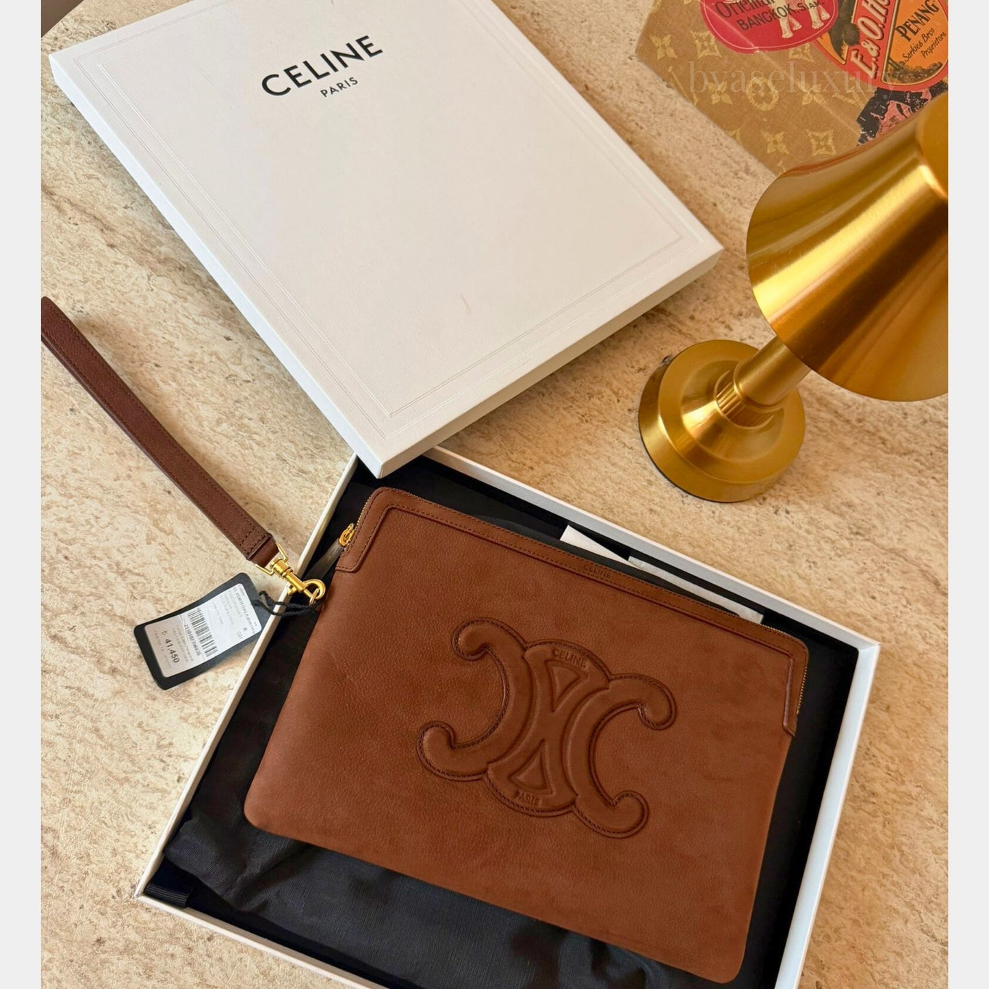 Celine Small Pouch Triomphe Deri Clutch / El Çantası | Kahverengi