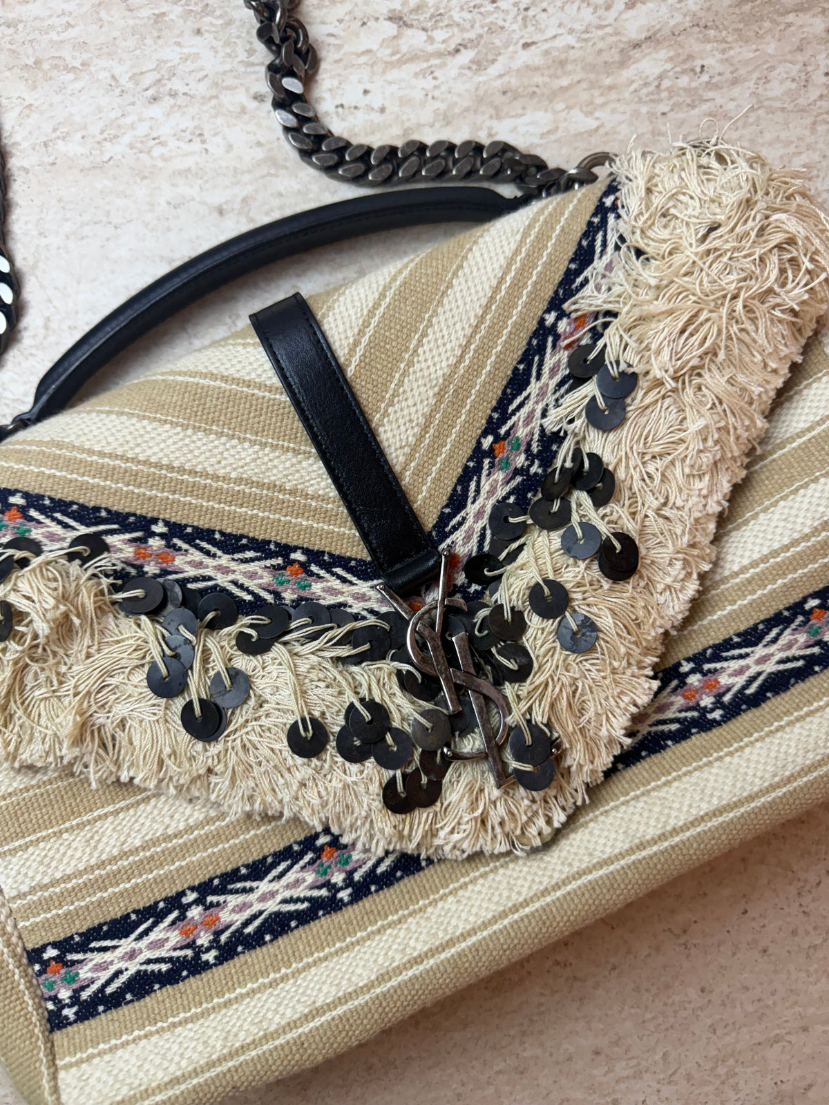 Saint Laurent YSL Koleksiyonluk Etnik Dokuma Zincir Askılı Çanta