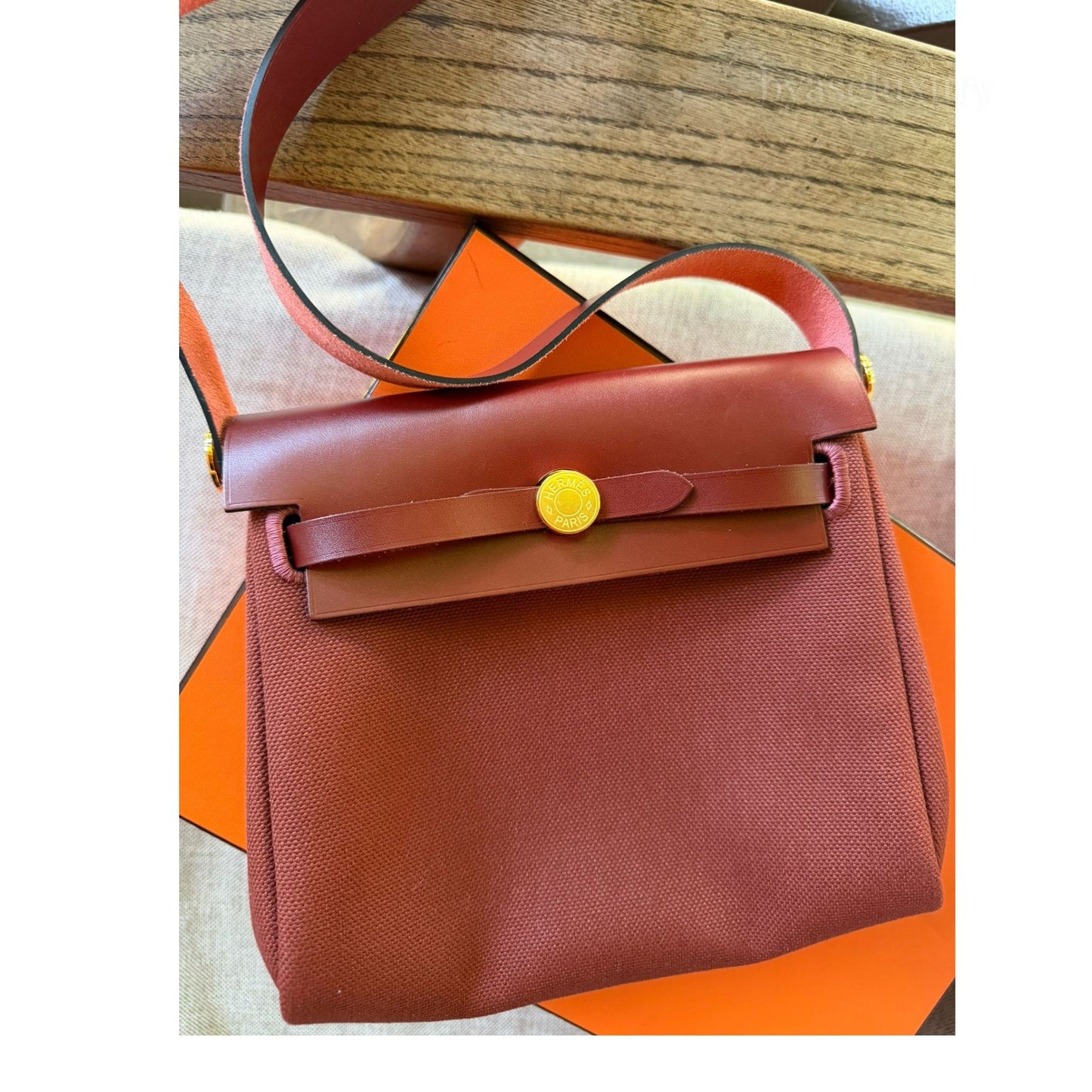 Hermes Herbag Zip 20 Mini Rouge H Toile Militaire Canvas Çanta
