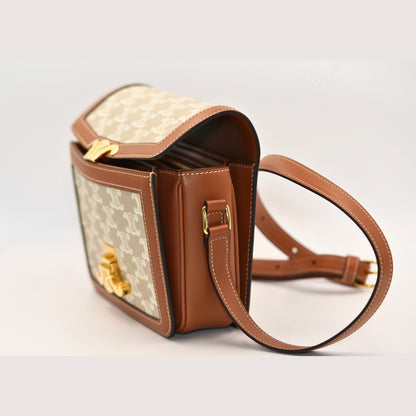 Celine Triomphe Kanvas Deri Omuz Çantası – Bej, Kahverengi