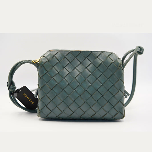 Bottega Veneta Intrecciato Deri Crossbody Çanta – Yeşil