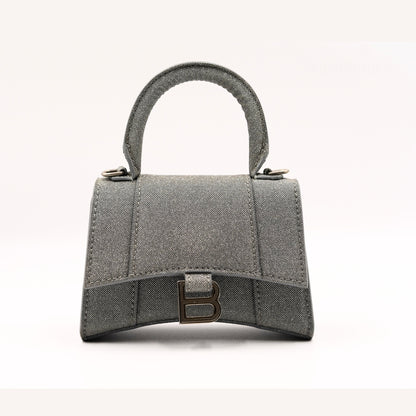 Balenciaga Hourglass Mini Çanta – Gri Simli Kumaş