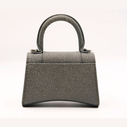 Balenciaga Hourglass Mini Çanta – Gri Simli Kumaş