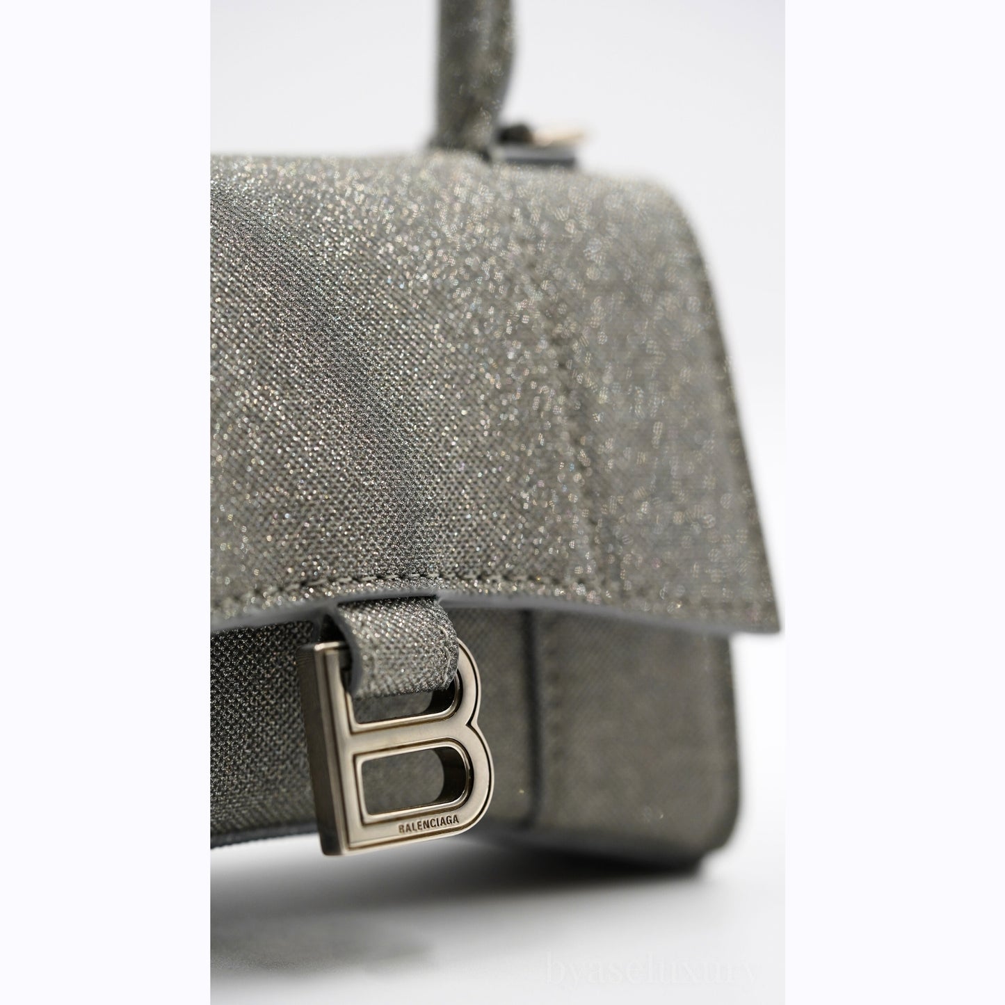 Balenciaga Hourglass Mini Çanta – Gri Simli Kumaş