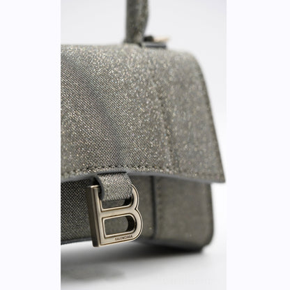 Balenciaga Hourglass Mini Çanta – Gri Simli Kumaş