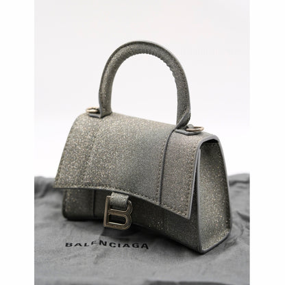 Balenciaga Hourglass Mini Çanta – Gri Simli Kumaş