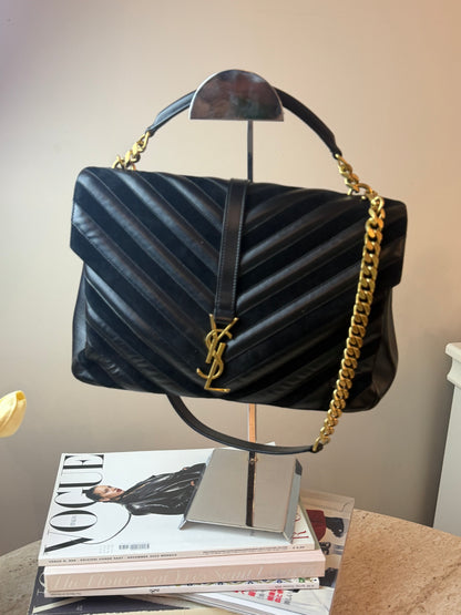 Saint Laurent YSL Loulou Siyah Deri Gold Zincir Büyük Boy Çanta