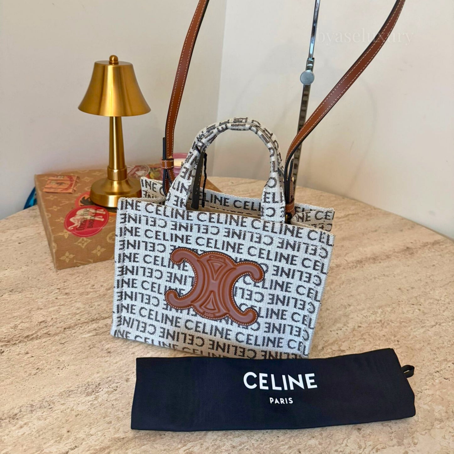Celine Cabas Triomphe Logo Kanvas Mini Çanta | Monogram Desenli