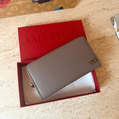 Valentino Garavani Unisex Gri Deri Cüzdan