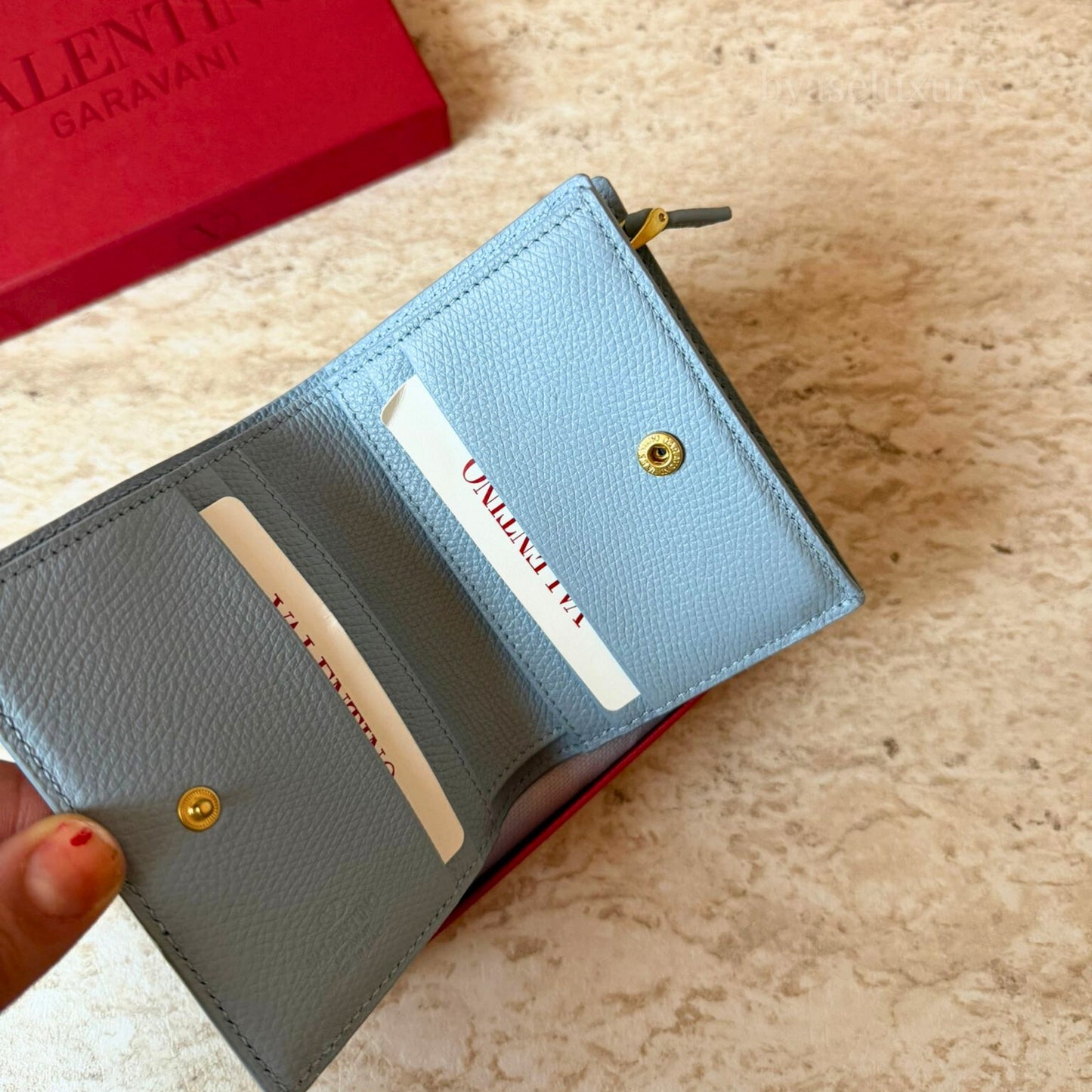 Valentino Garavani VLogo Deri Cüzdan – Açık Mavi