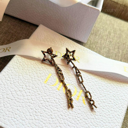 Dior Yıldız Motifli Taşlı Uzun Küpe