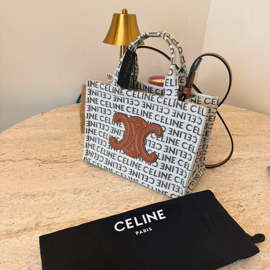 Celine Cabas Triomphe Logo Kanvas Mini Çanta | Monogram Desenli