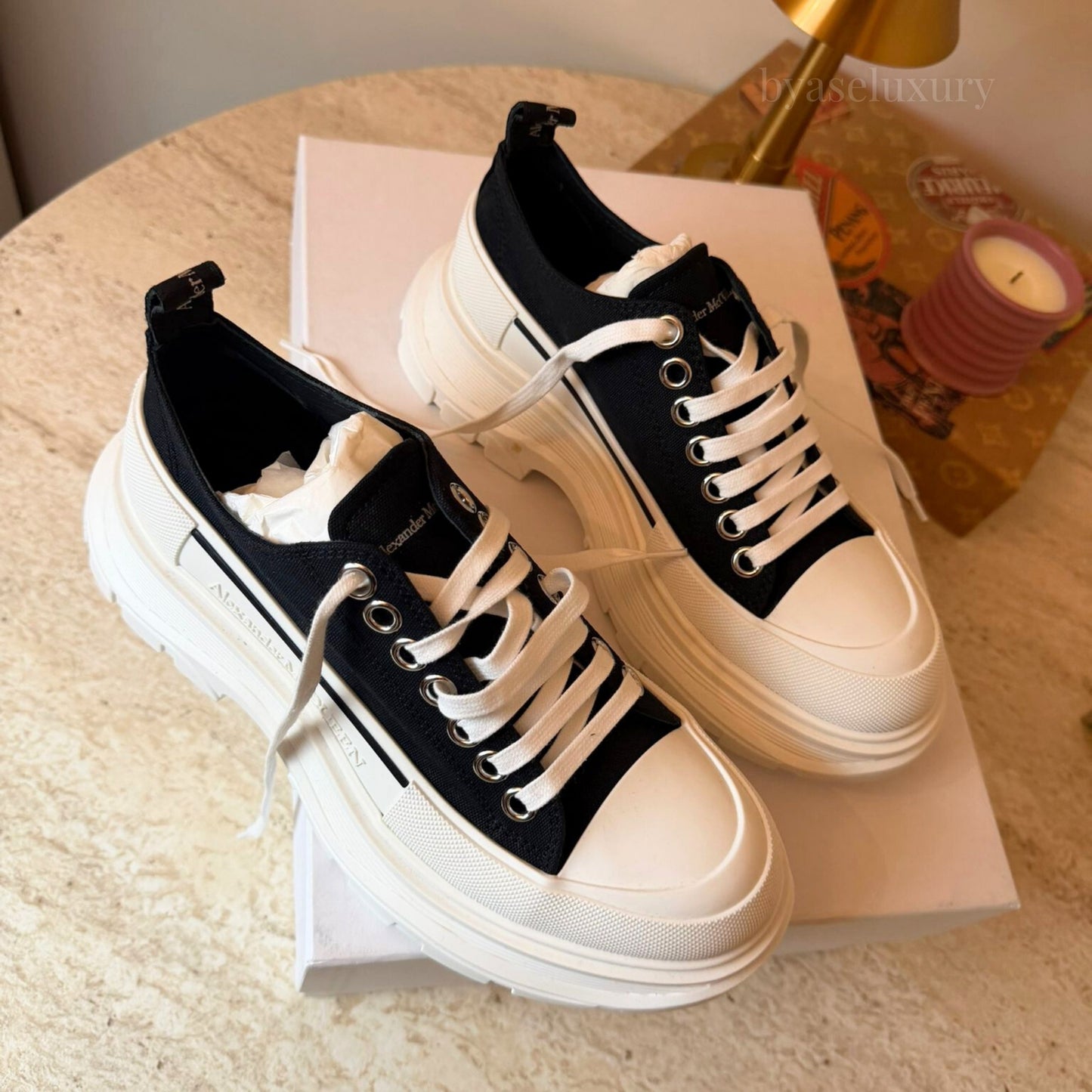 Alexander McQueen Siyah-Beyaz Platform Sneaker 39 Numara