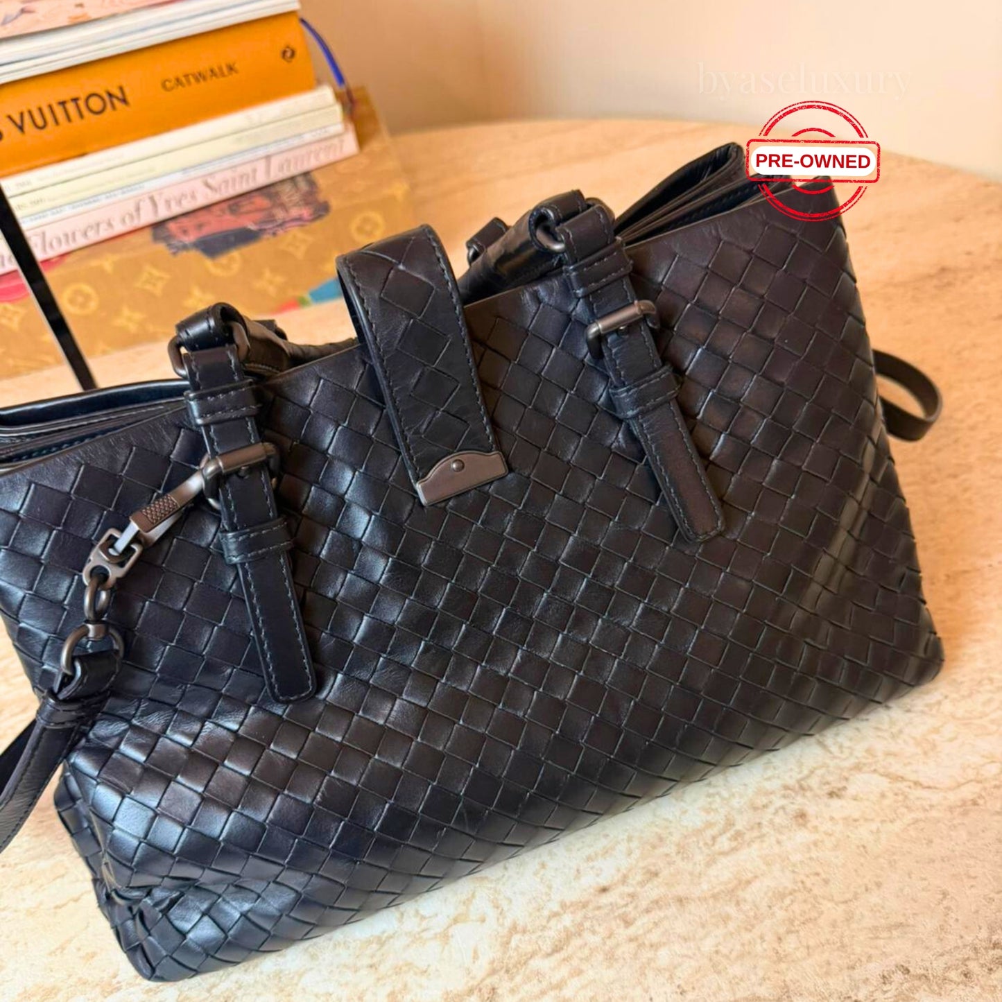 Bottega Veneta Roma Intrecciato Deri Çanta – Siyah | Pre-Owned