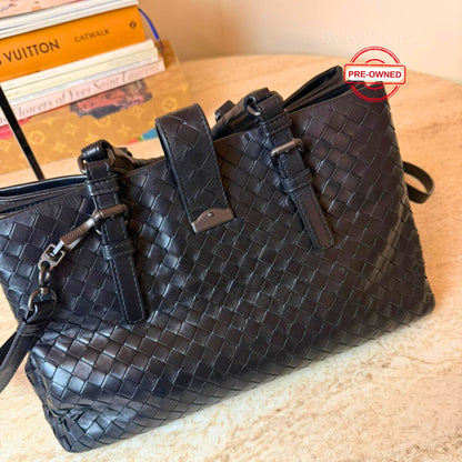 Bottega Veneta Roma Intrecciato Deri Çanta – Siyah | Pre-Owned