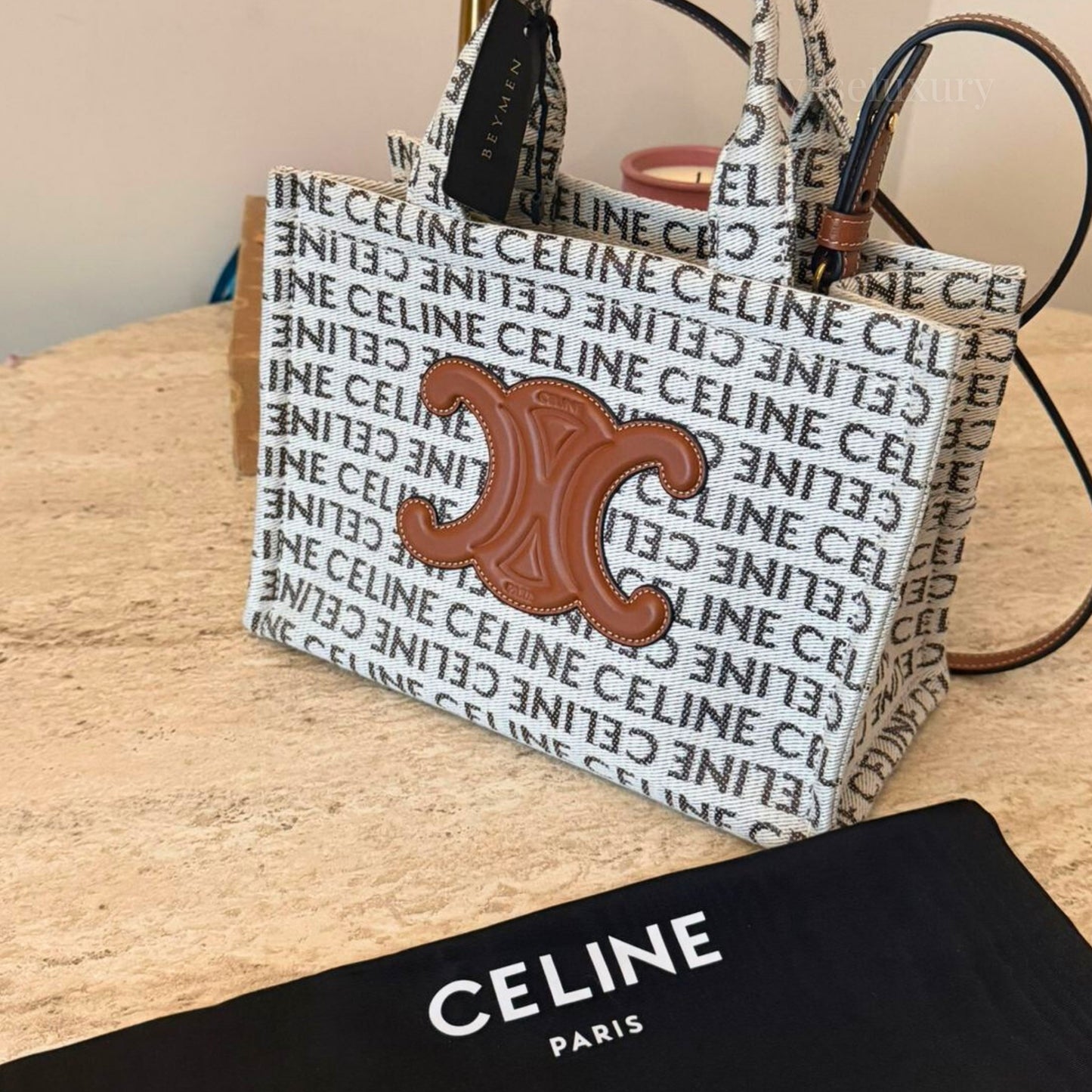 Celine Cabas Triomphe Logo Kanvas Mini Çanta | Monogram Desenli