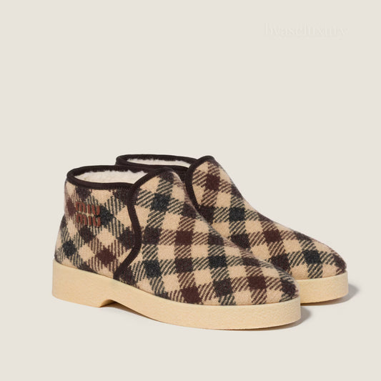 Miu Miu Ekose Desenli Yün Karışımlı Bot | 38 Numara