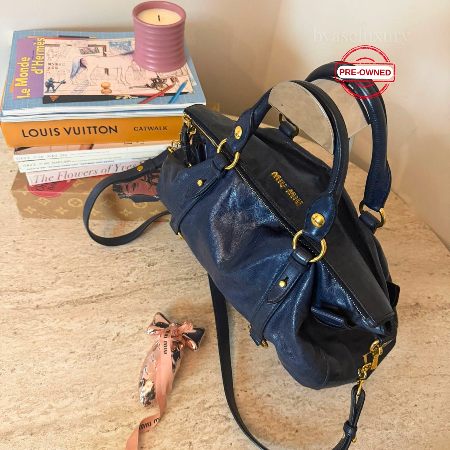 Miu Miu Vitello Lacivert Deri Çanta | Pre-Owned