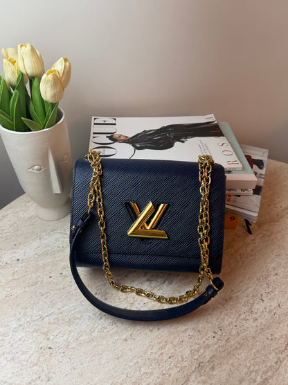 Louis Vuitton Twist Koyu Lacivert Deri Gold Zincir Askılı Çanta