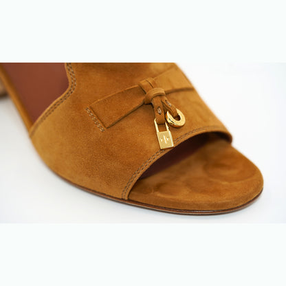 Loro Piana Süet Gold Detaylı Topuklu Terlik 36 Numara