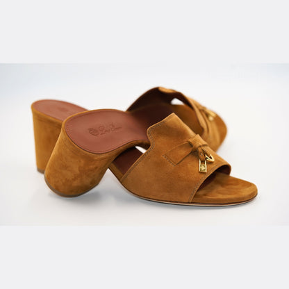 Loro Piana Süet Gold Detaylı Topuklu Terlik 36 Numara