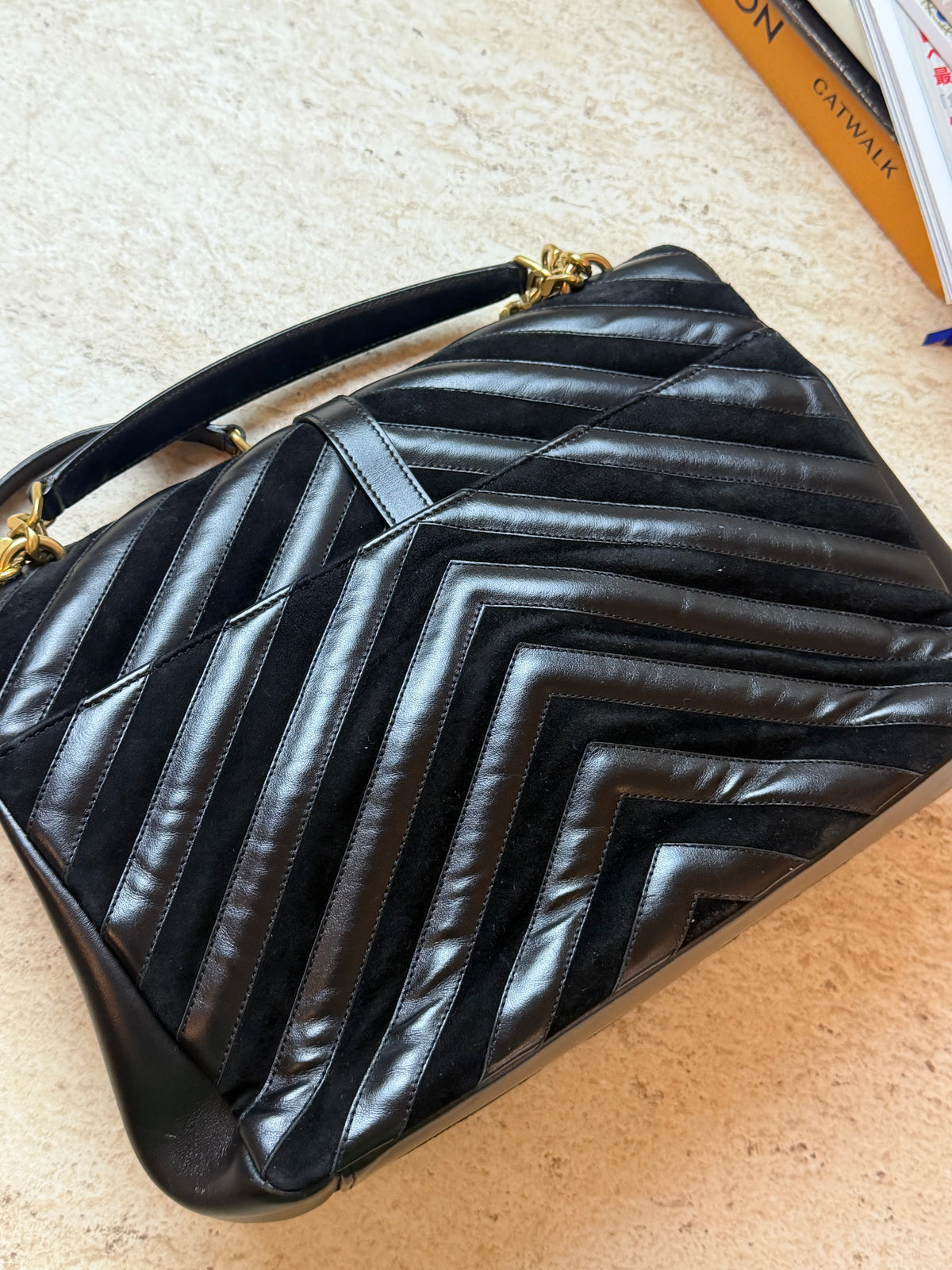 Saint Laurent YSL Loulou Siyah Deri Gold Zincir Büyük Boy Çanta