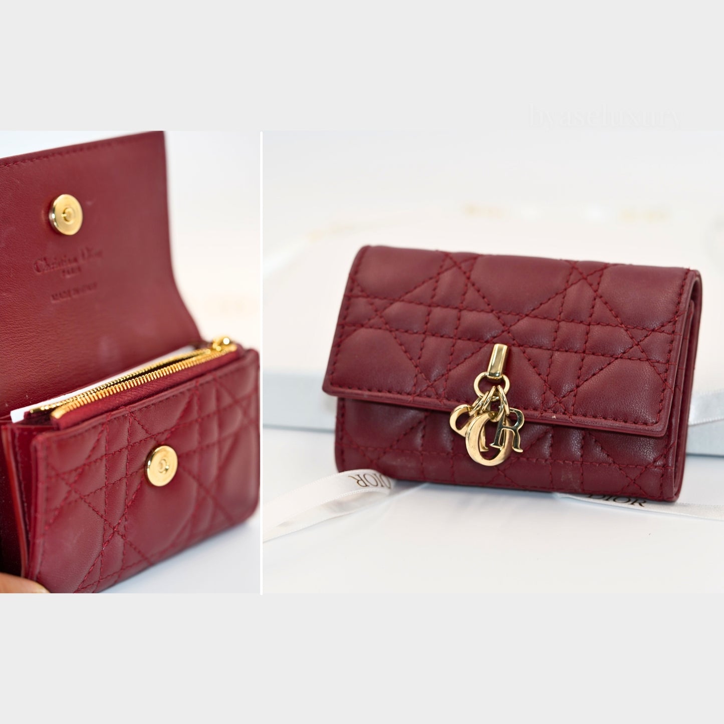 Dior Lady Dior Cannage Bordo Deri Cüzdan