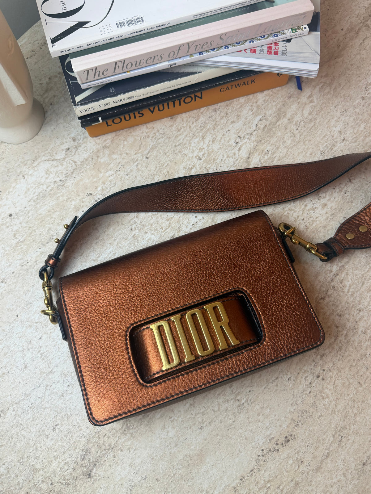 Dior Dio(r)evolution Bronz Metalik Deri Omuz Çantası