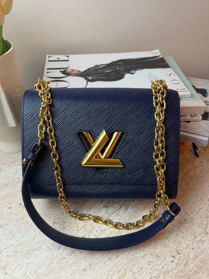 Louis Vuitton Twist Koyu Lacivert Deri Gold Zincir Askılı Çanta
