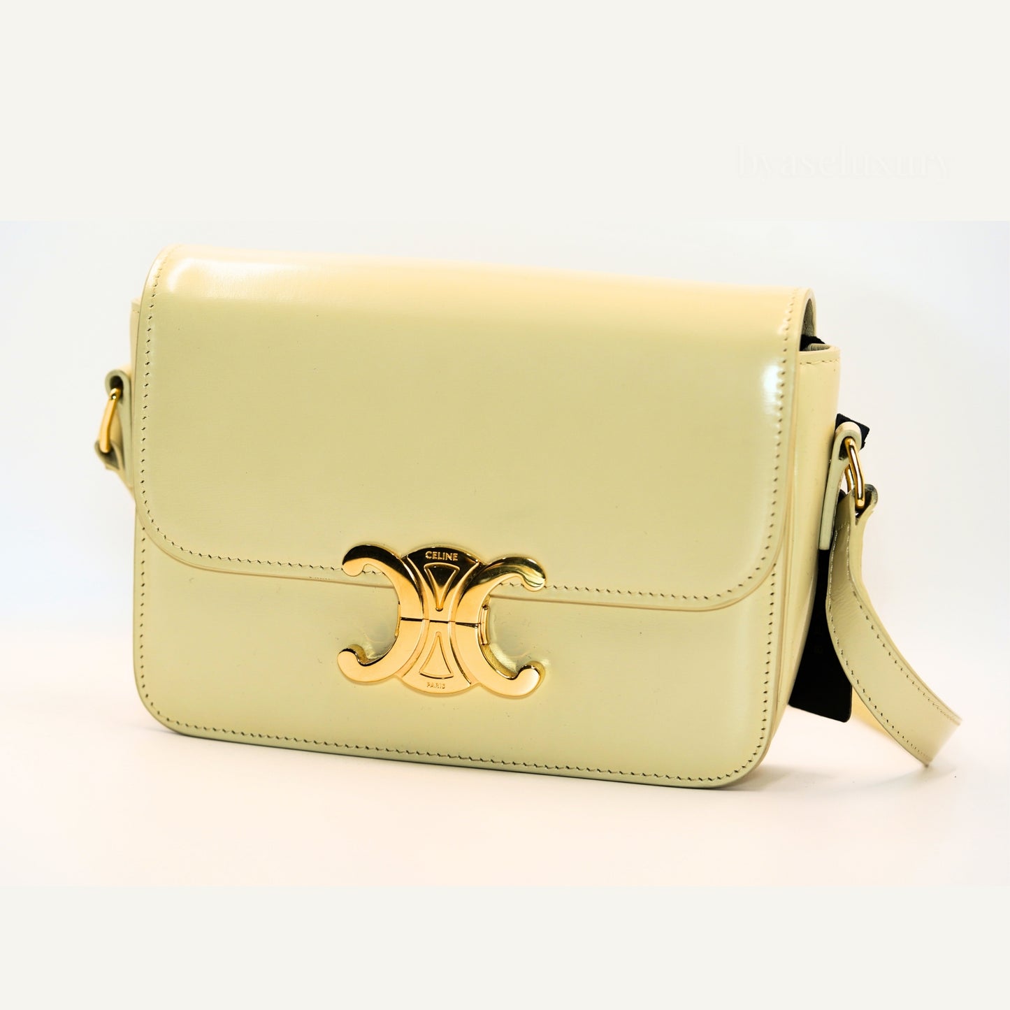 Celine Triomphe Cream Leather Shoulder Bag