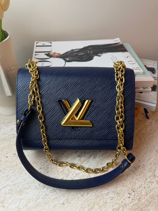 Louis Vuitton Twist Koyu Lacivert Deri Gold Zincir Askılı Çanta