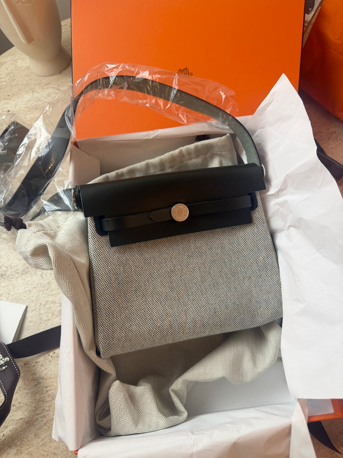 Hermès Mini Herbag 20 Siyah Gri Çanta