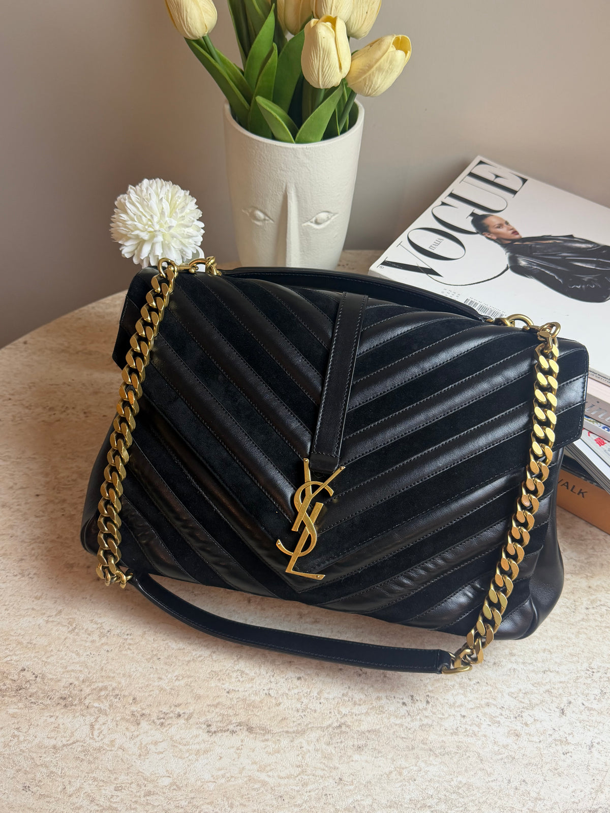Saint Laurent YSL Loulou Siyah Deri Gold Zincir Büyük Boy Çanta