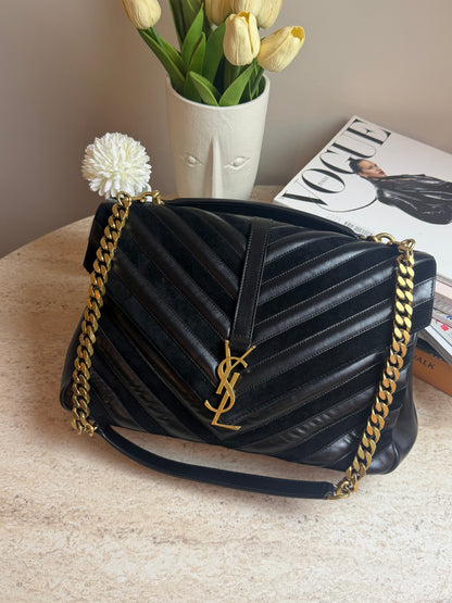Saint Laurent YSL Loulou Siyah Deri Gold Zincir Büyük Boy Çanta