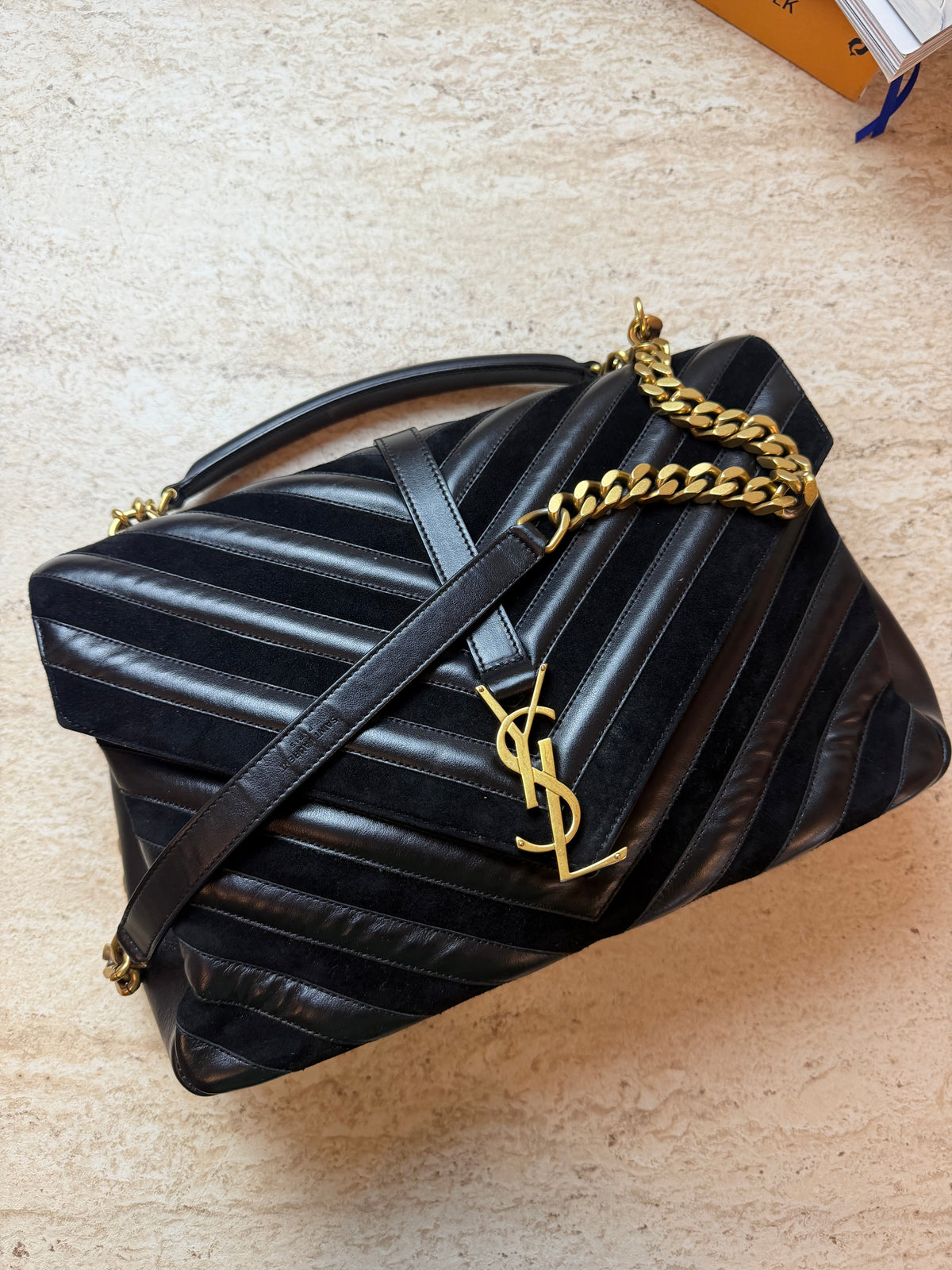 Saint Laurent YSL Loulou Siyah Deri Gold Zincir Büyük Boy Çanta