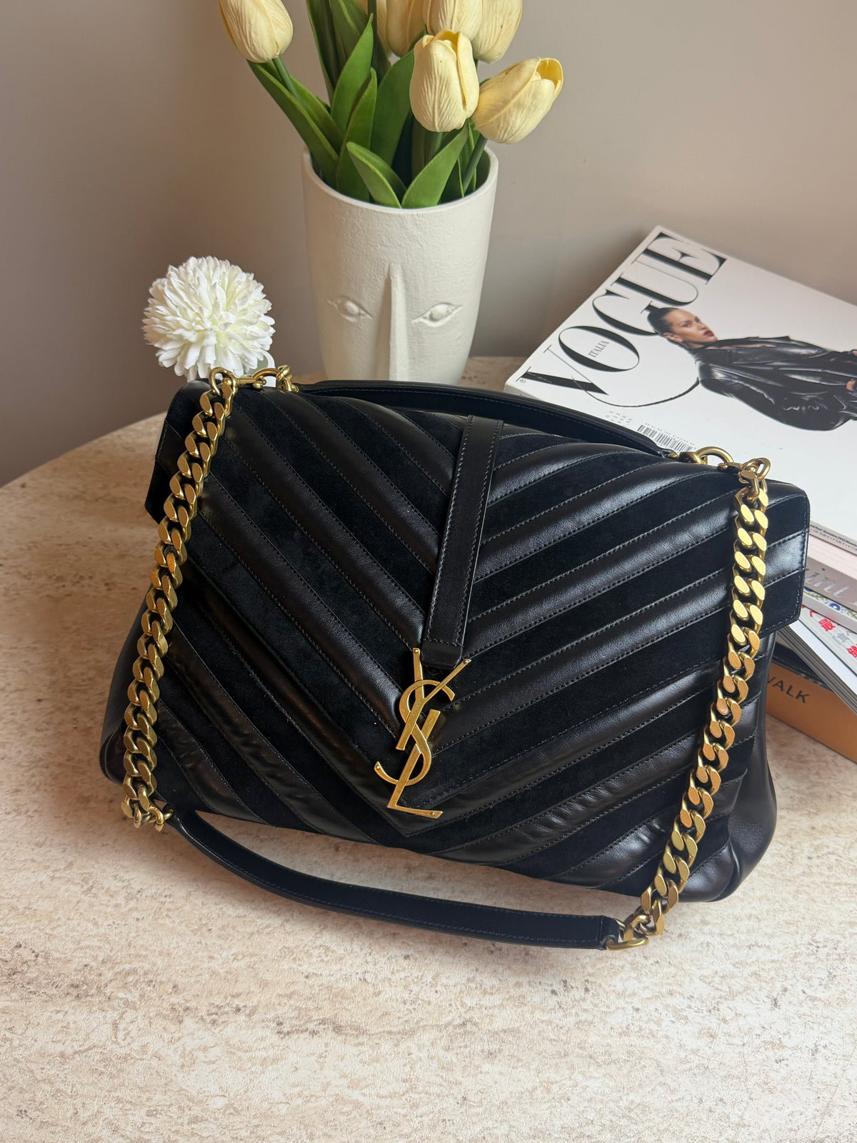 Saint Laurent YSL Loulou Siyah Deri Gold Zincir Büyük Boy Çanta