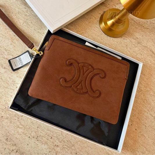 Celine Small Pouch Triomphe Deri Clutch / El Çantası | Kahverengi