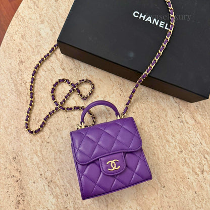 Chanel Mini Top Handle Flap Mor Deri Çanta