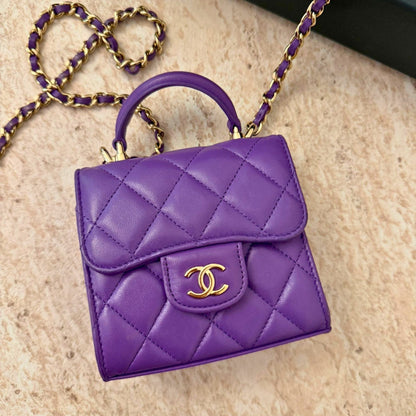 Chanel Mini Top Handle Flap Mor Deri Çanta