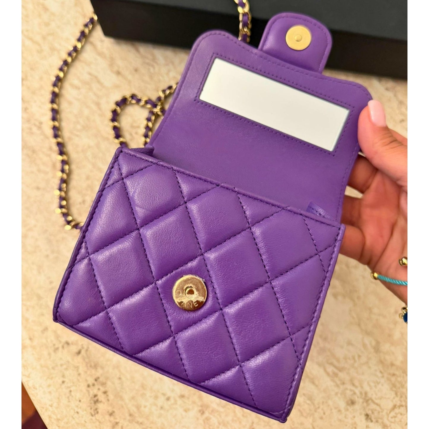 Chanel Mini Top Handle Flap Mor Deri Çanta