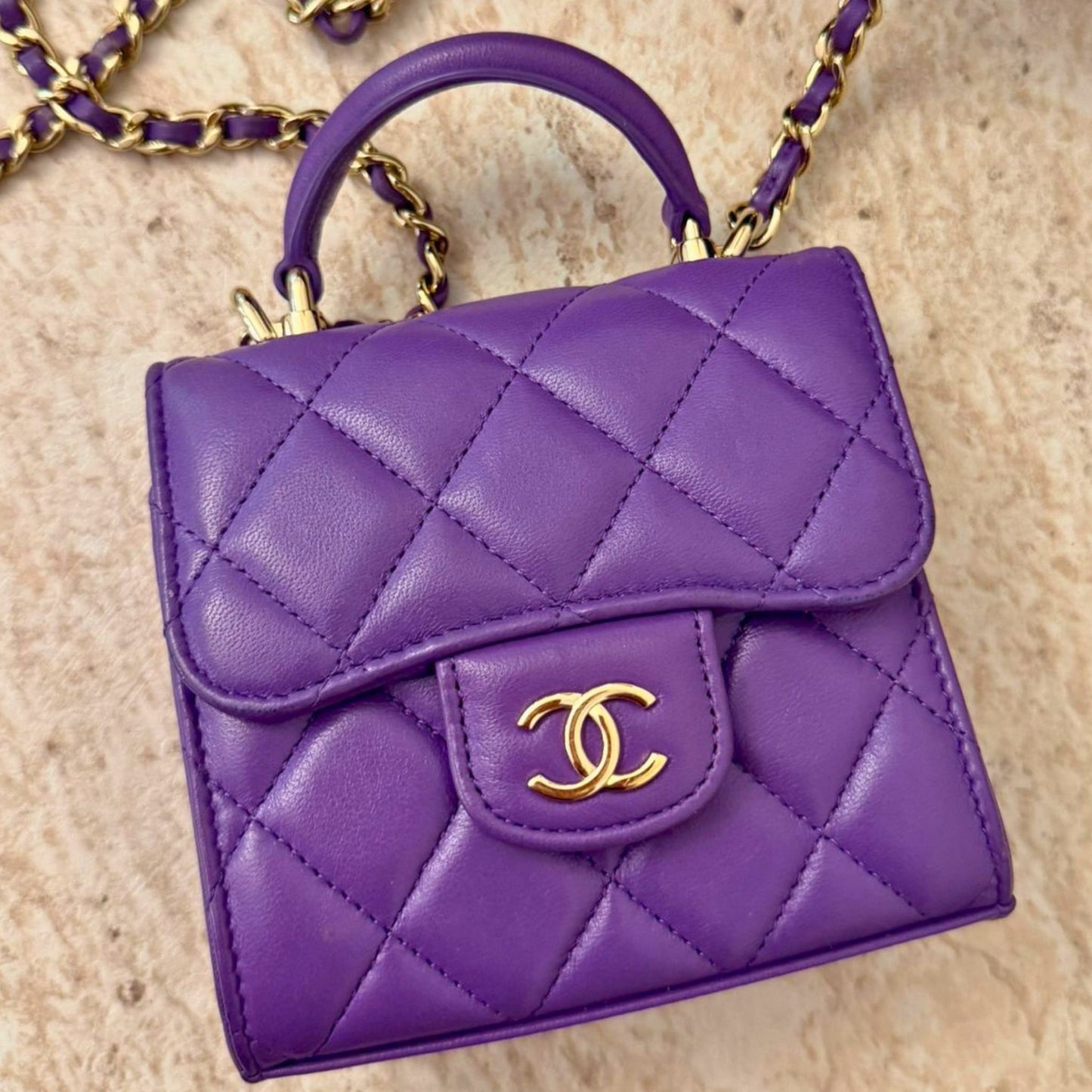 Chanel Mini Top Handle Flap Mor Deri Çanta