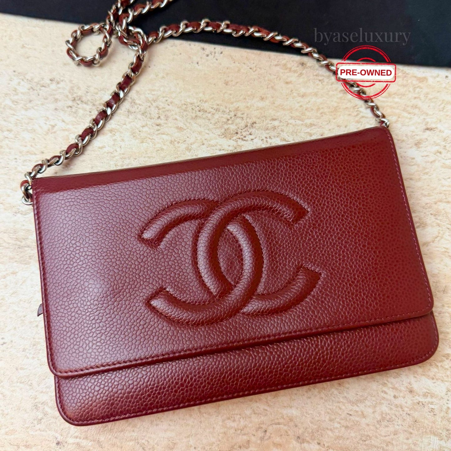 Chanel Timeless CC Wallet on Chain (WOC) Bordo Caviar Deri Çanta – Pre-Owned