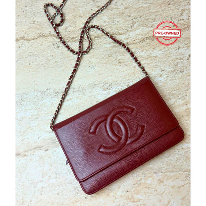 Chanel Timeless CC Wallet on Chain (WOC) Bordo Caviar Deri Çanta – Pre-Owned