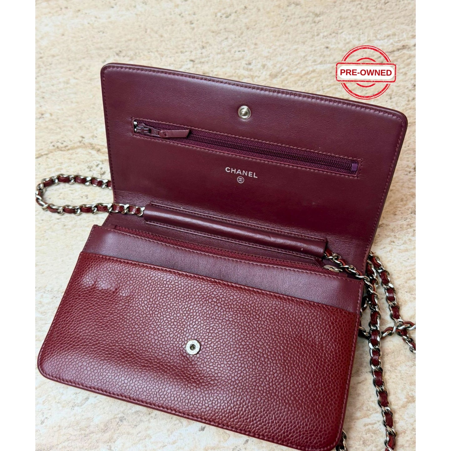 Chanel Timeless CC Wallet on Chain (WOC) Bordo Caviar Deri Çanta – Pre-Owned