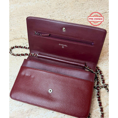 Chanel Timeless CC Wallet on Chain (WOC) Bordo Caviar Deri Çanta – Pre-Owned