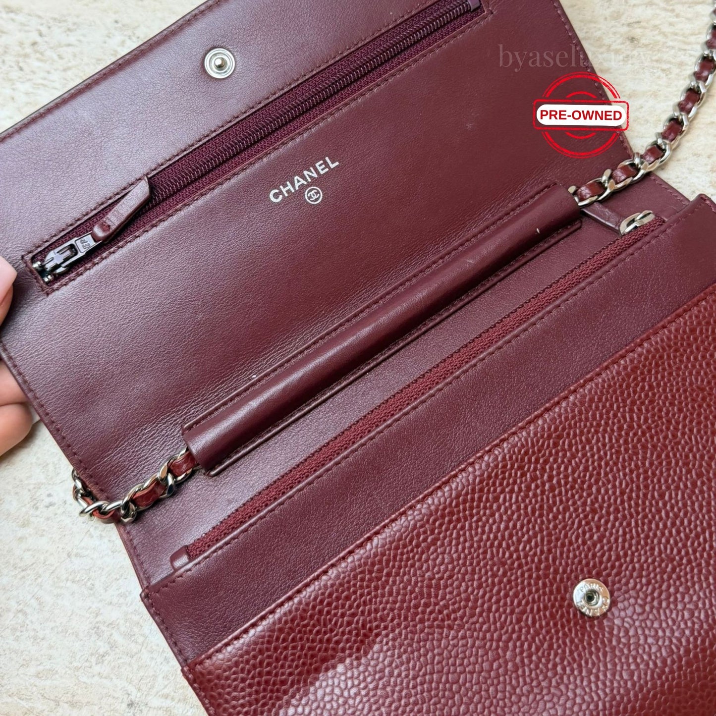 Chanel Timeless CC Wallet on Chain (WOC) Bordo Caviar Deri Çanta – Pre-Owned