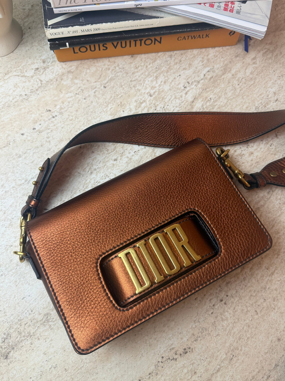 Dior Dio(r)evolution Bronz Metalik Deri Omuz Çantası