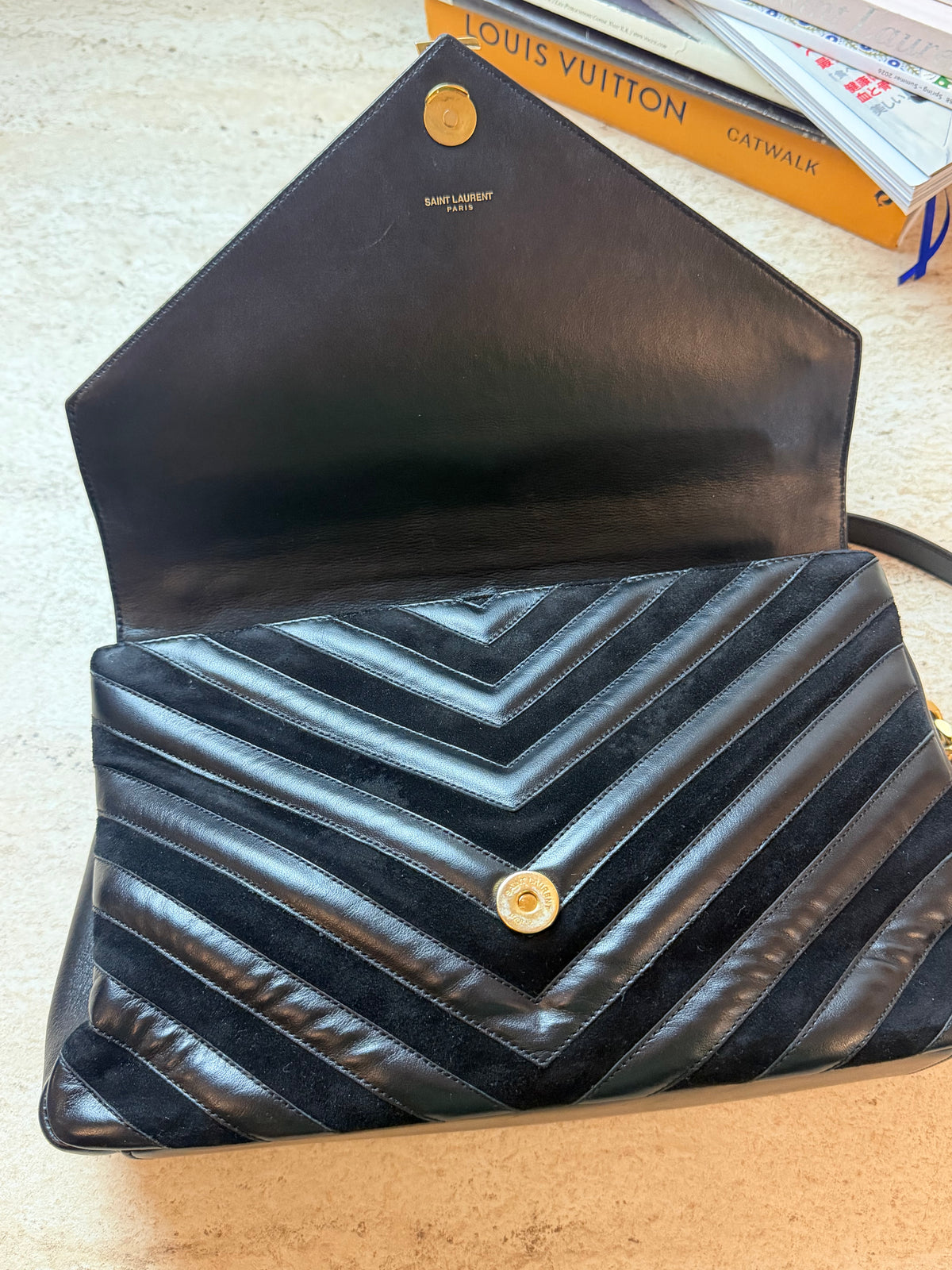 Saint Laurent YSL Loulou Siyah Deri Gold Zincir Büyük Boy Çanta
