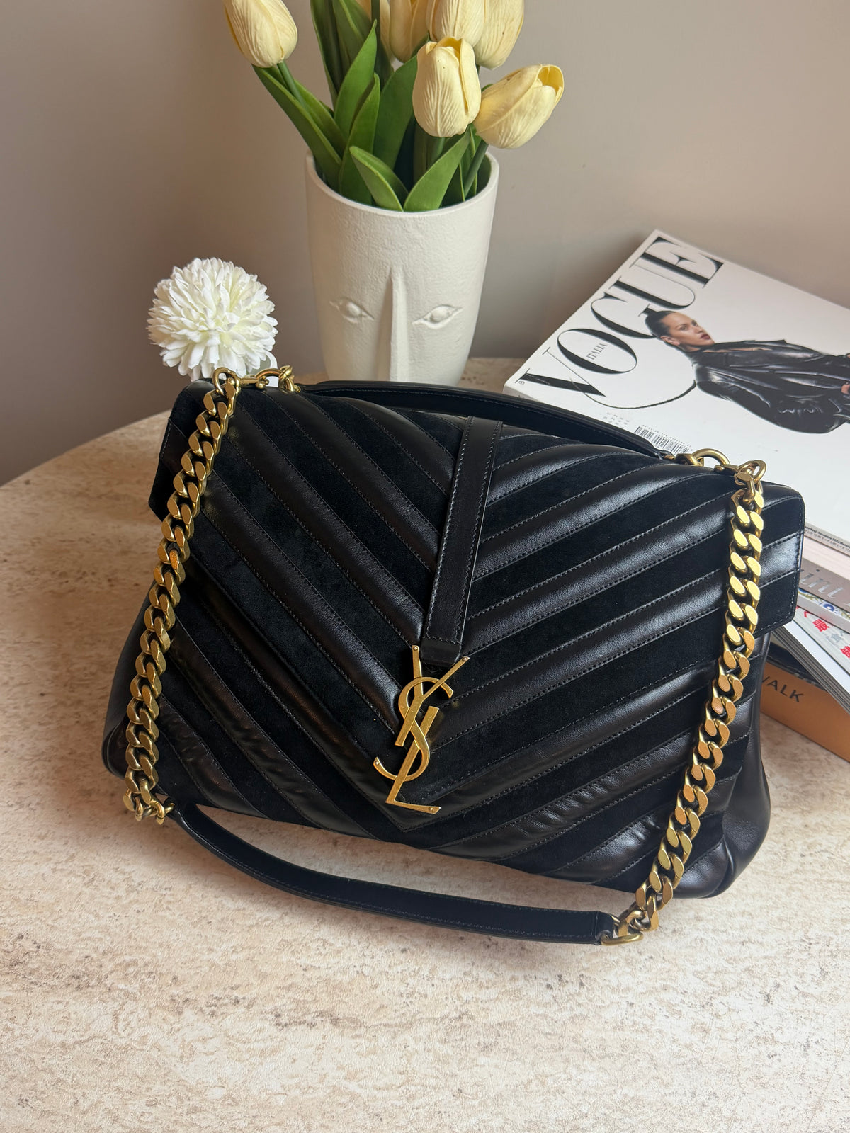 Saint Laurent YSL Loulou Siyah Deri Gold Zincir Büyük Boy Çanta